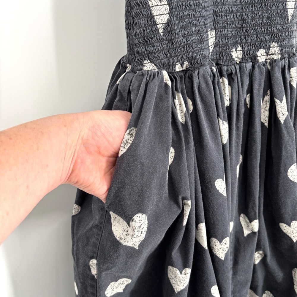 Autumn Adeigbo Winnie Dress Sz 0 Black White Heart Print Smocked‎ Midi Feminine - Picture 11 of 15